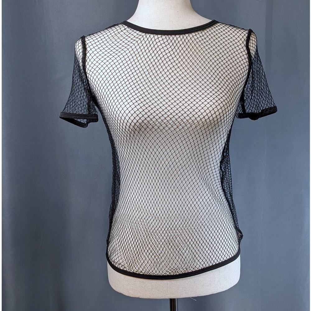 Victoria's Secret Black Sheer Mesh Fishnet Short Sleeve Shirt Layering Top XS/S